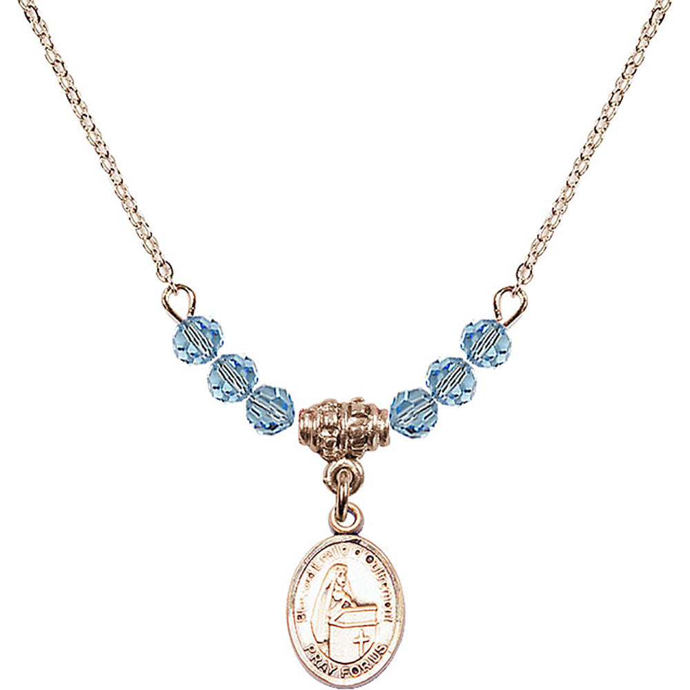 14kt Gold Filled Blessed Emilee Doultremont Birthstone Necklace with Aqua Beads - 9390