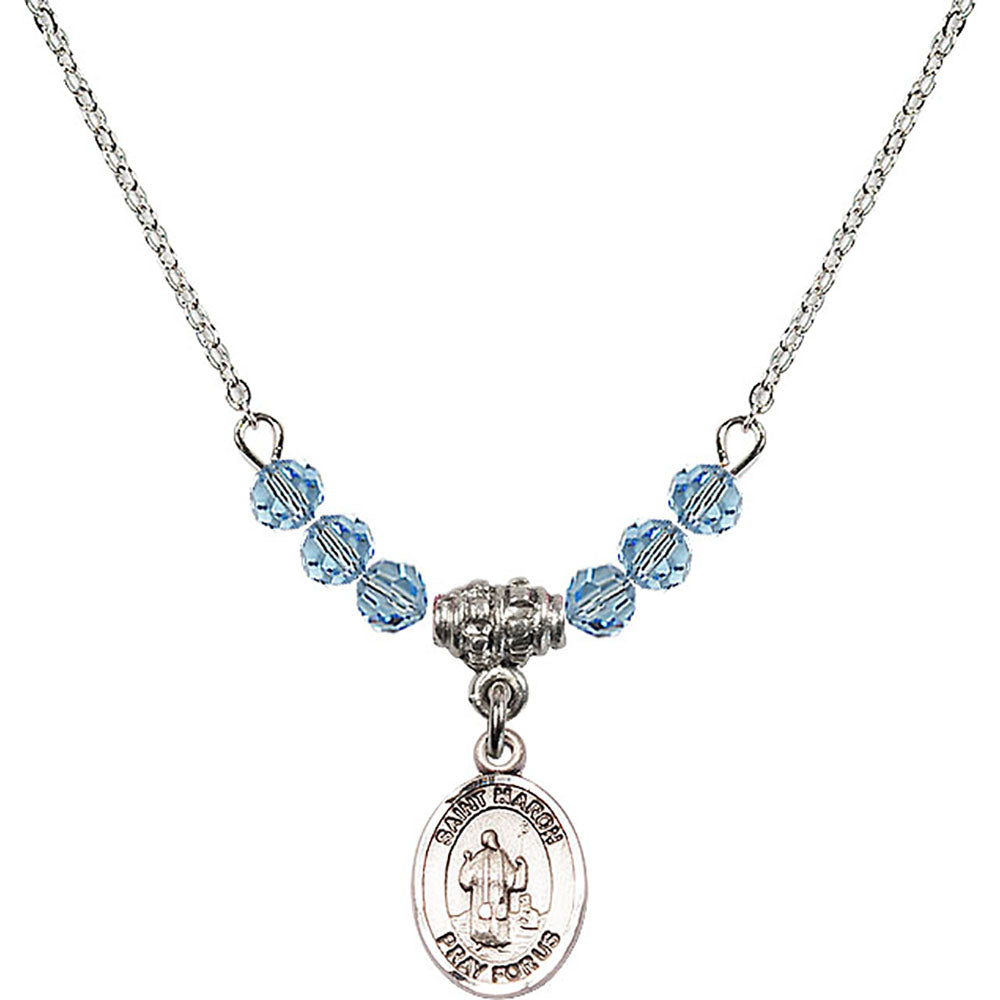 Sterling Silver Saint Maron Birthstone Necklace with Aqua Beads - 9417