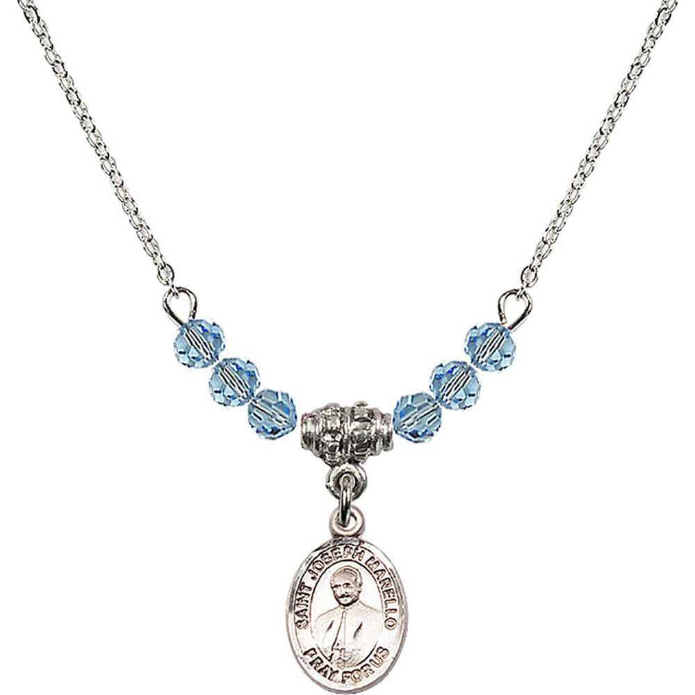 Sterling Silver Saint Joseph Marello Birthstone Necklace with Aqua Beads - 9430