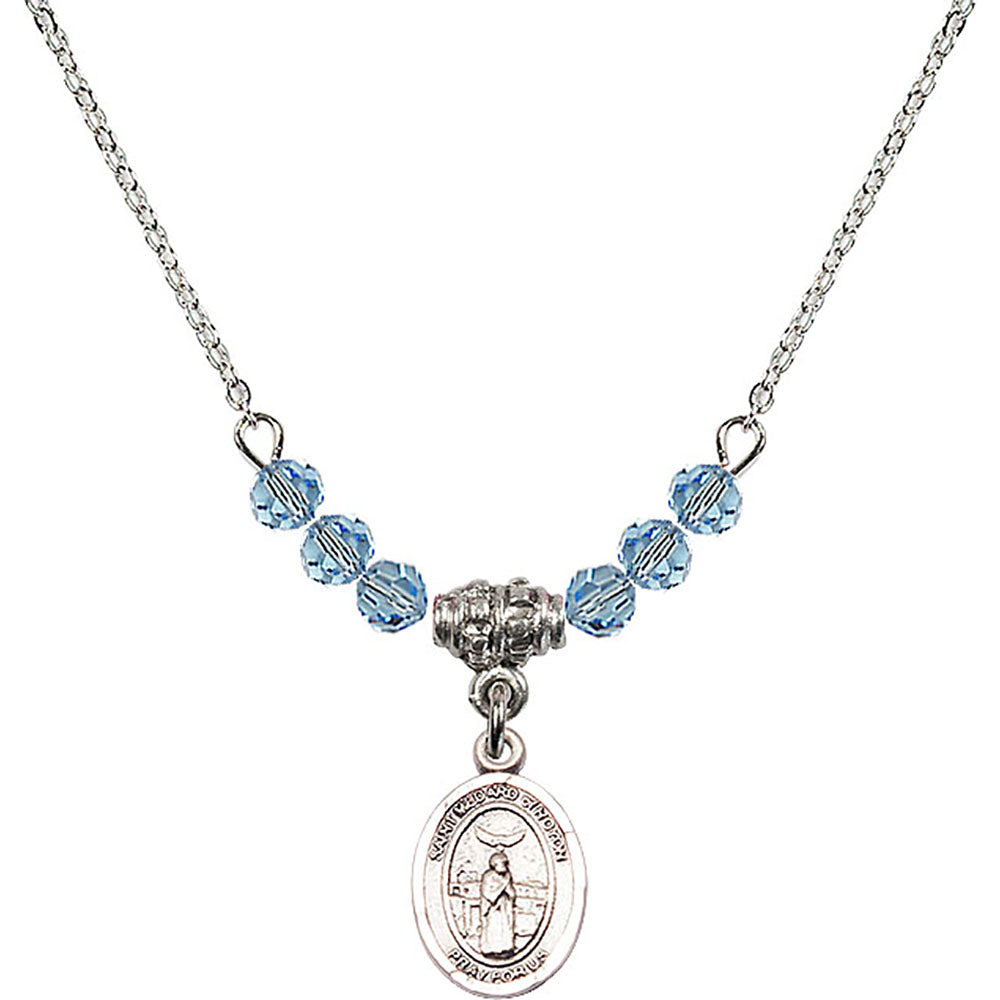 Sterling Silver Saint Medard of Noyon Birthstone Necklace with Aqua Beads - 9444