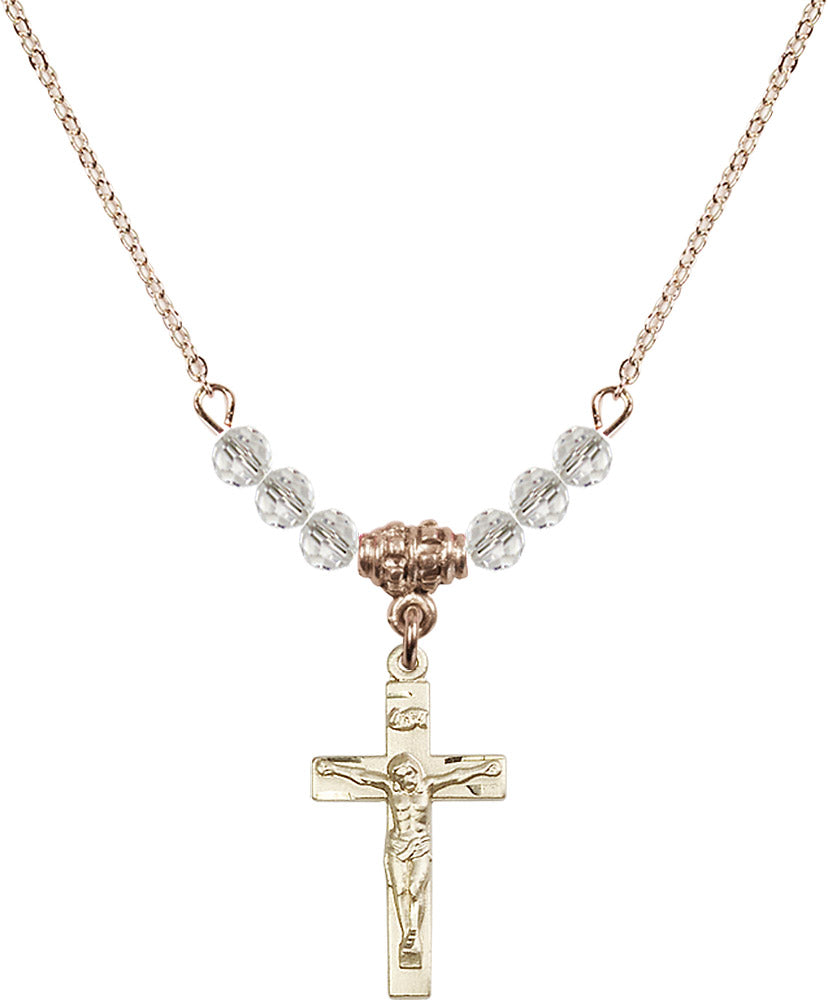 14kt Gold Filled Crucifix Birthstone Necklace with Crystal Beads - 0001