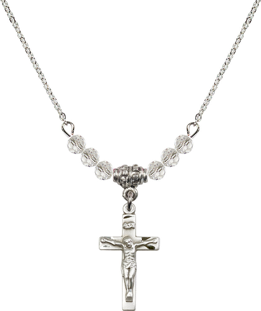 Sterling Silver Crucifix Birthstone Necklace with Crystal Beads - 0001
