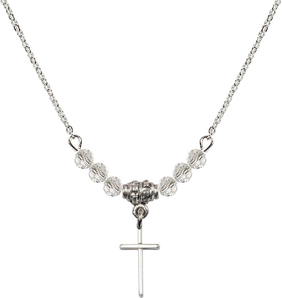 Sterling Silver Cross Birthstone Necklace with Crystal Beads - 0014