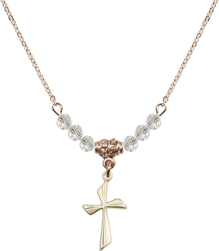 14kt Gold Filled Cross Birthstone Necklace with Crystal Beads - 0016
