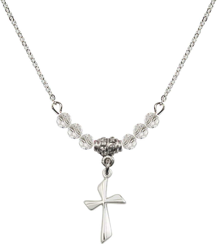 Sterling Silver Cross Birthstone Necklace with Crystal Beads - 0016