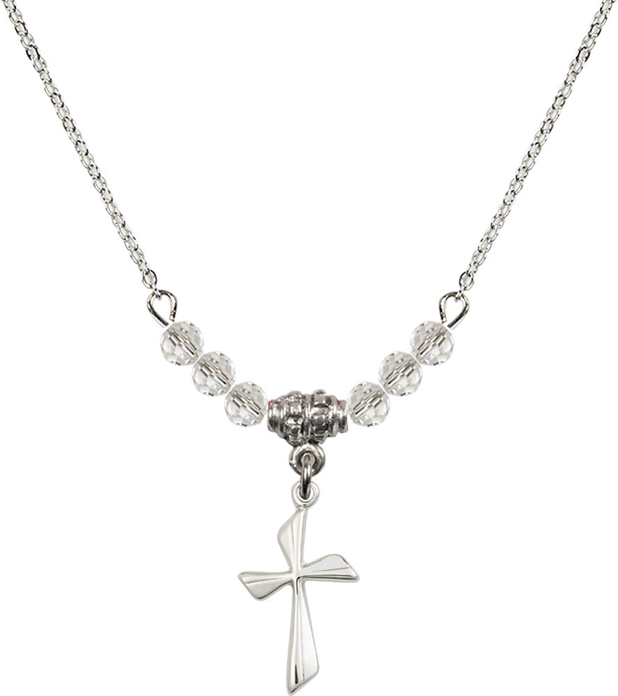 Sterling Silver Cross Birthstone Necklace with Crystal Beads - 0016