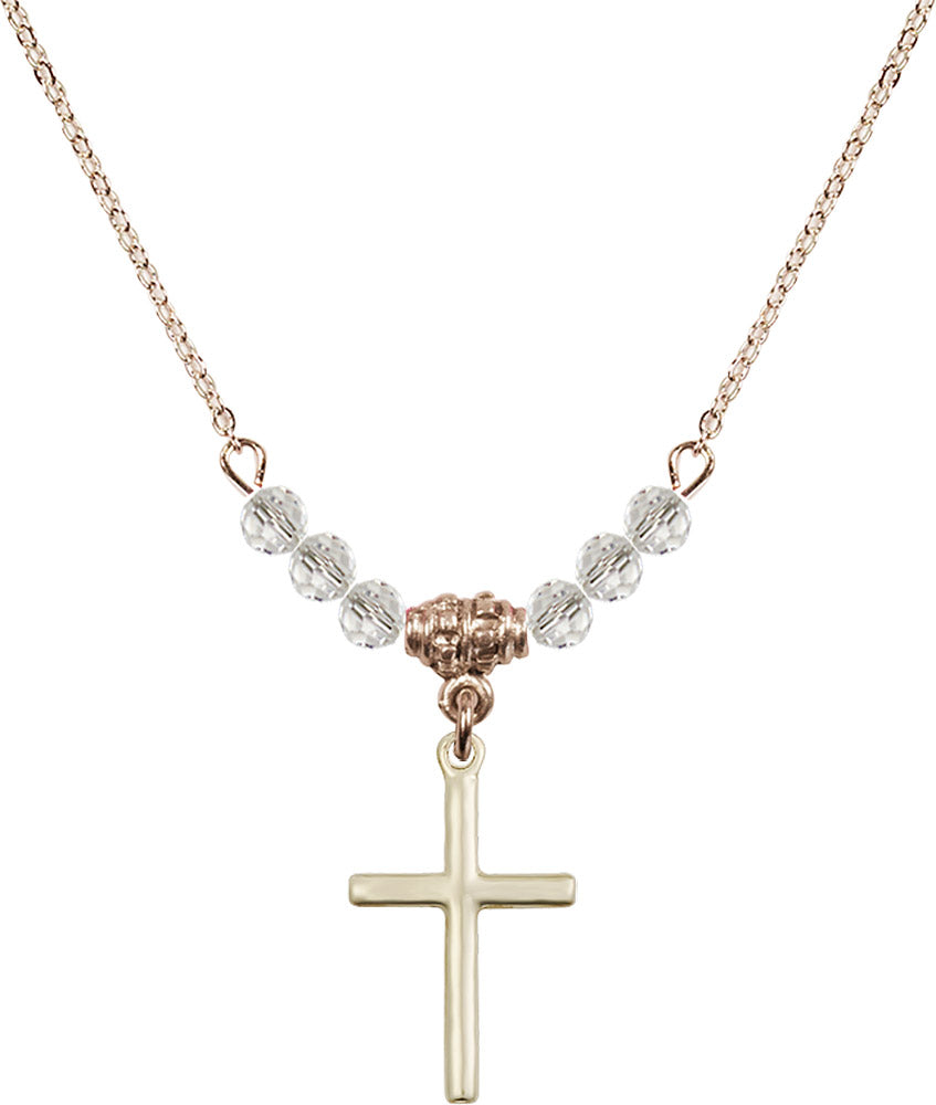 14kt Gold Filled Cross Birthstone Necklace with Crystal Beads - 0017