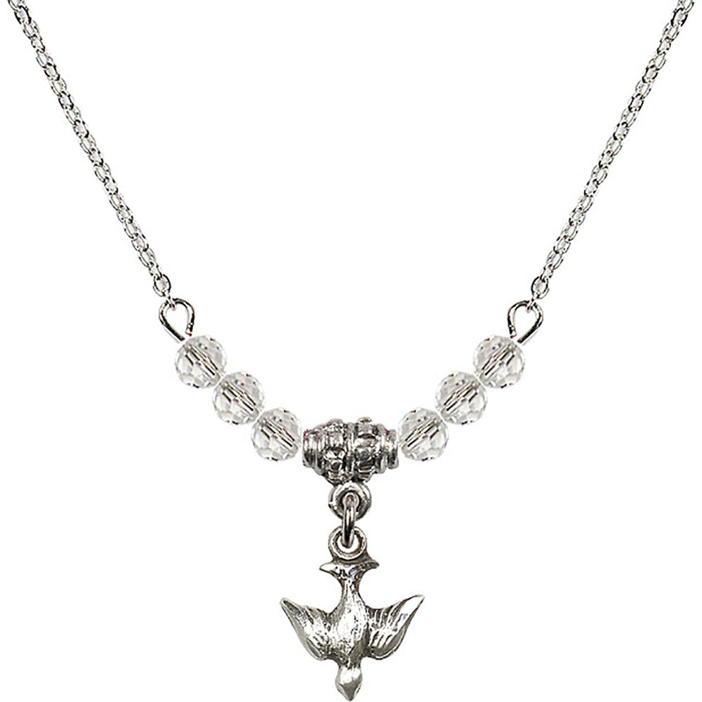 Sterling Silver Holy Spirit Birthstone Necklace with Crystal Beads - 0208