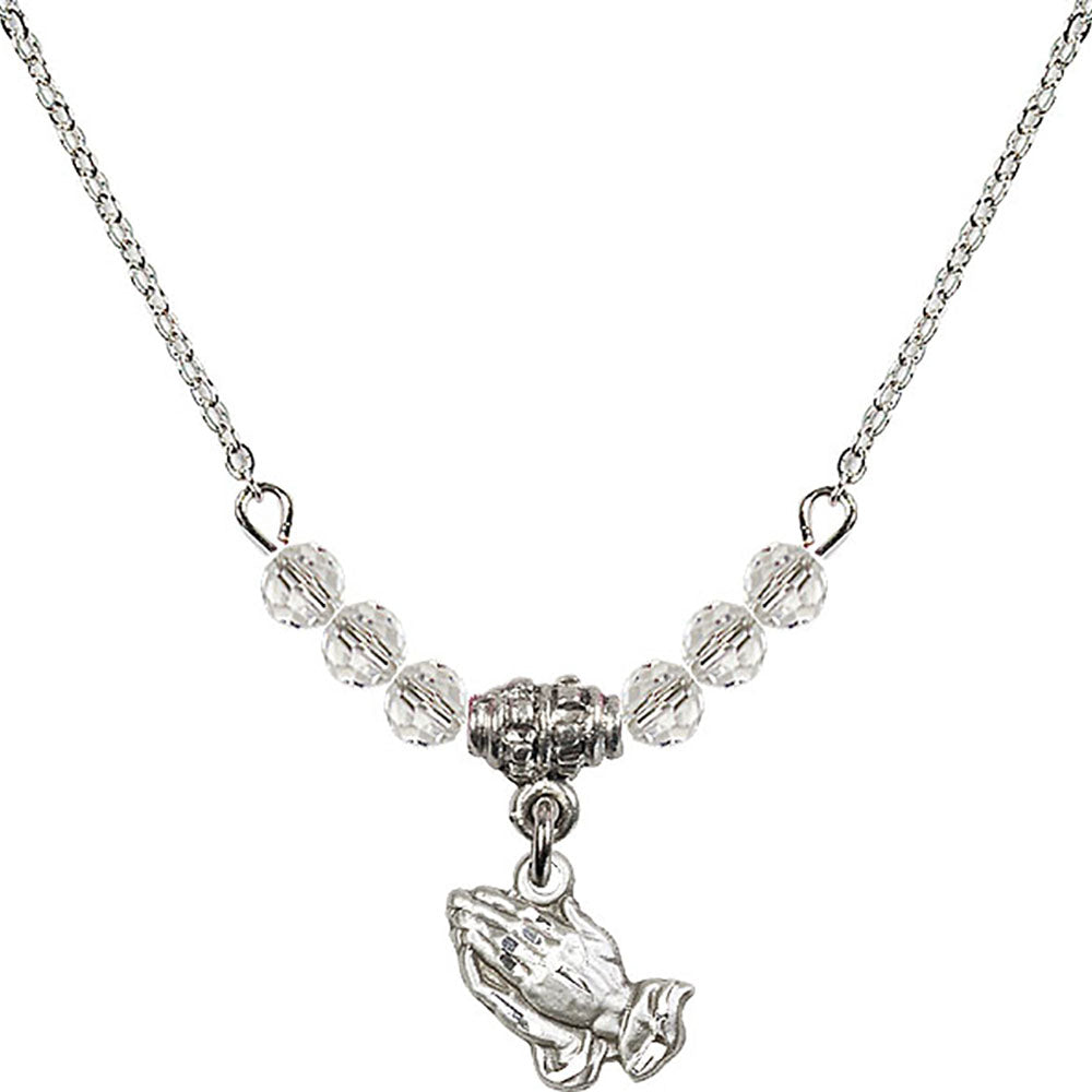 Sterling Silver Praying Hands Birthstone Necklace with Crystal Beads - 0220