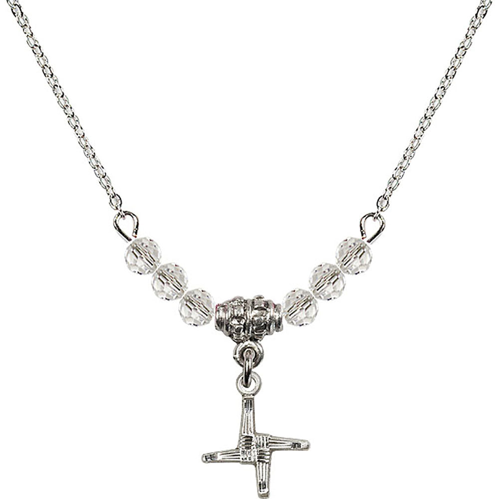 Sterling Silver Saint Brigid Cross Birthstone Necklace with Crystal Beads - 0291