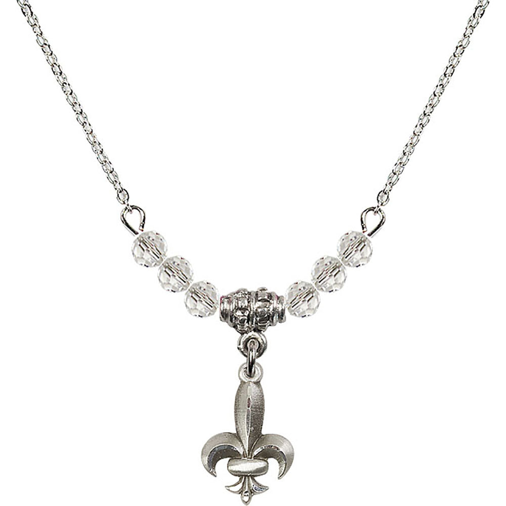 Sterling Silver Fleur de Lis Birthstone Necklace with Crystal Beads - 0293