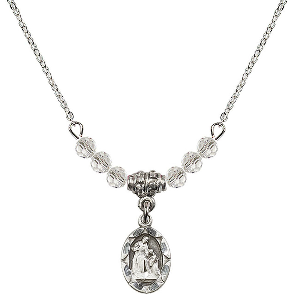 Sterling Silver Saint Ann Birthstone Necklace with Crystal Beads - 0301