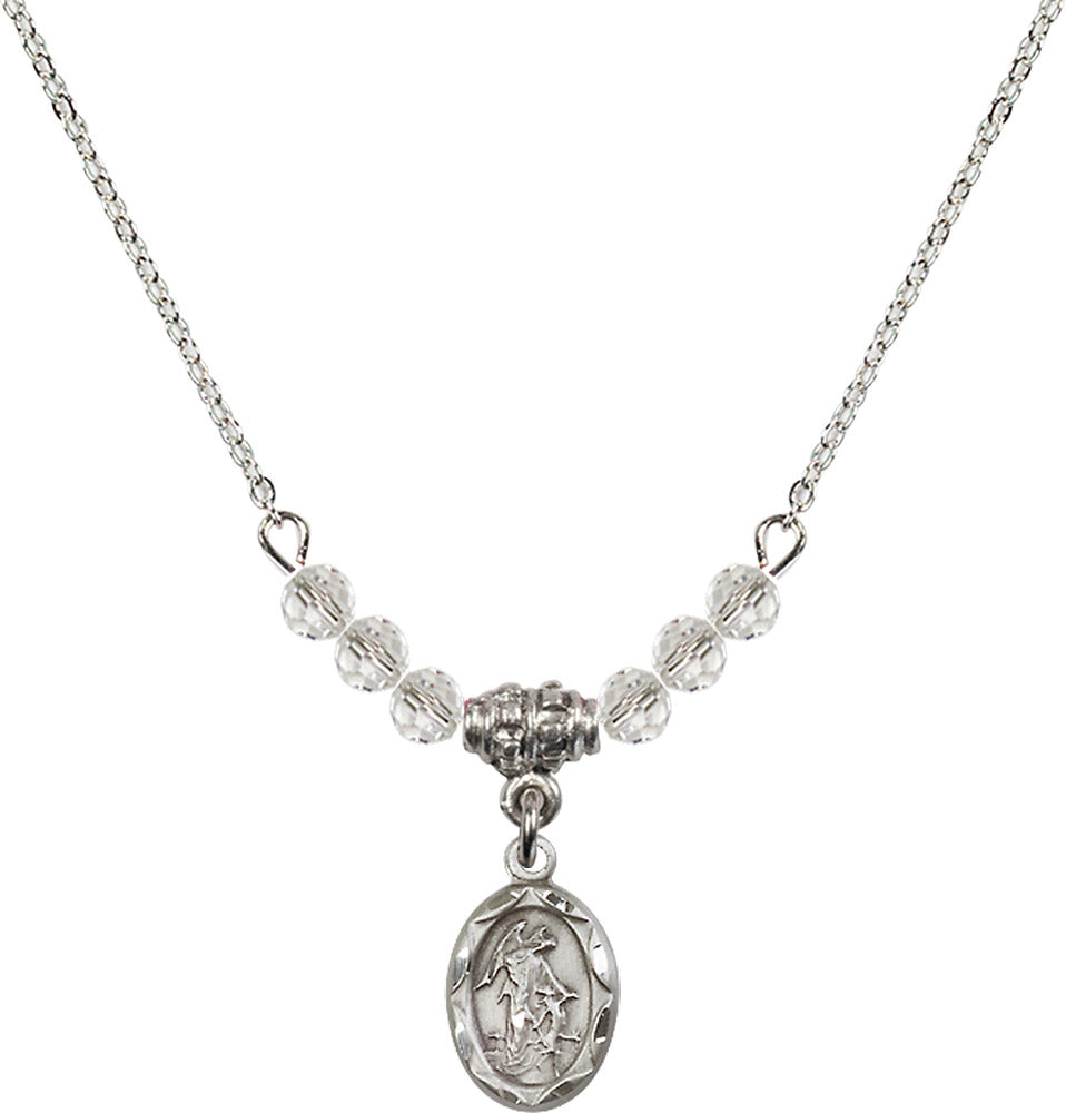 Sterling Silver Guardian Angel Birthstone Necklace with Crystal Beads - 0301