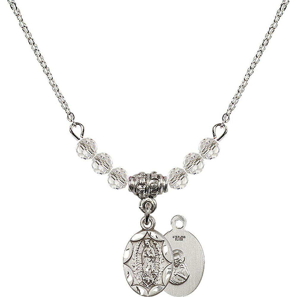 Sterling Silver Our Lady of Guadalupe Birthstone Necklace with Crystal Beads - 0301