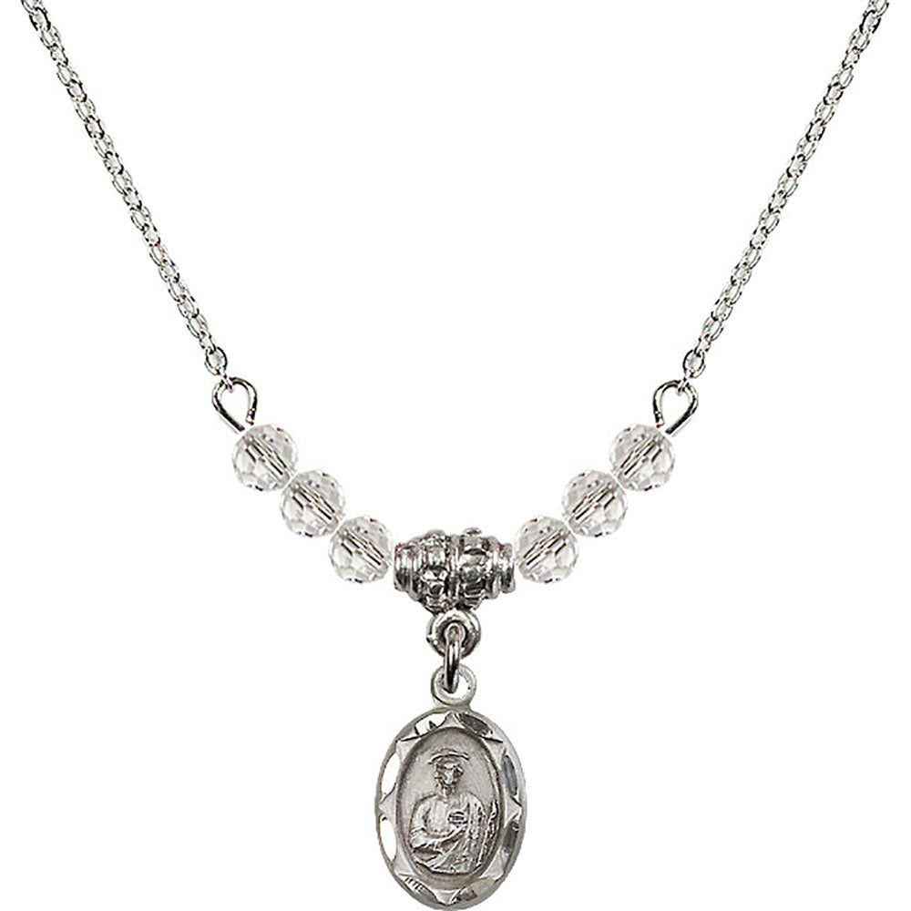 Sterling Silver Saint Jude Birthstone Necklace with Crystal Beads - 0301