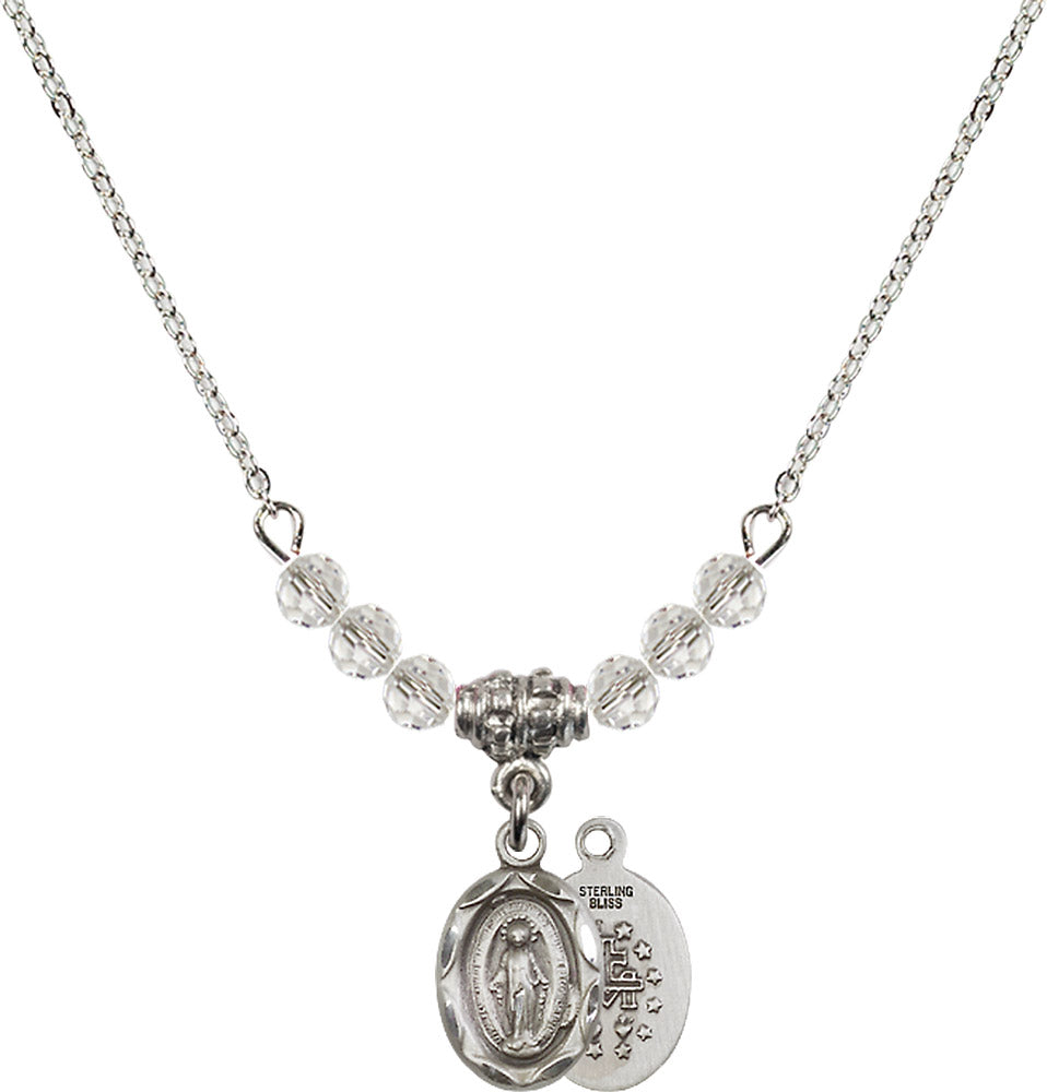 Sterling Silver Miraculous Birthstone Necklace with Crystal Beads - 0301