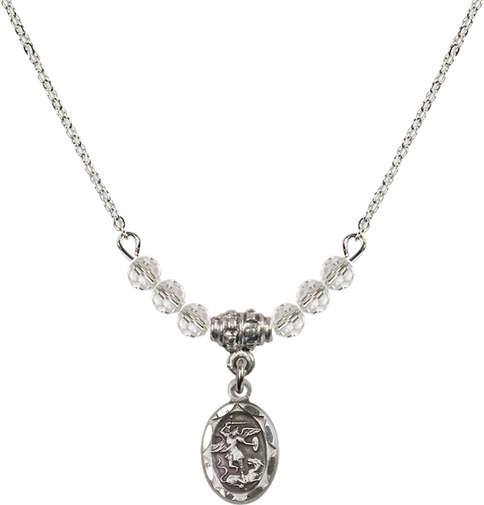 Sterling Silver Saint Michael the Archangel Birthstone Necklace with Crystal Beads - 0301