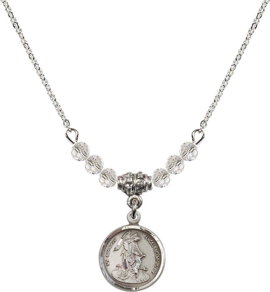 Sterling Silver Guardian Angel Birthstone Necklace with Crystal Beads - 0601