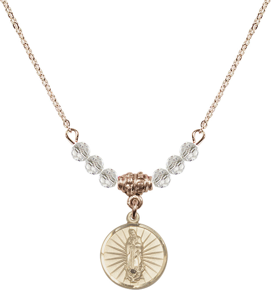 14kt Gold Filled Our Lady of Guadalupe Birthstone Necklace with Crystal Beads - 0601