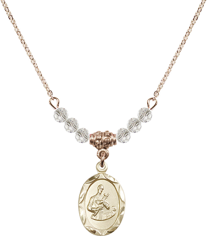 14kt Gold Filled Saint Gerard Birthstone Necklace with Crystal Beads - 0612