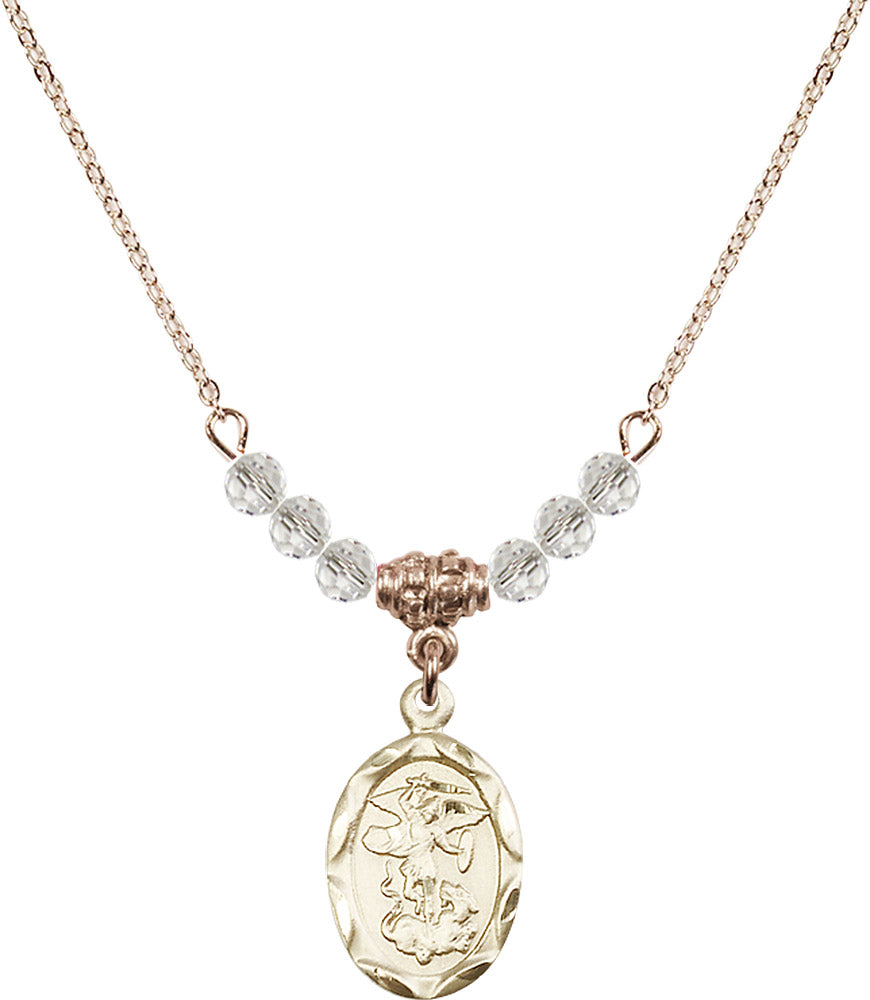 14kt Gold Filled Saint Michael the Archangel Birthstone Necklace with Crystal Beads - 0612