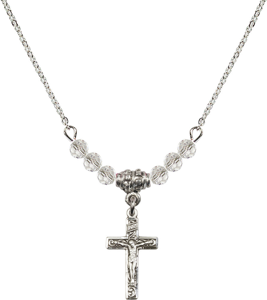 Sterling Silver Crucifix Birthstone Necklace with Crystal Beads - 0672
