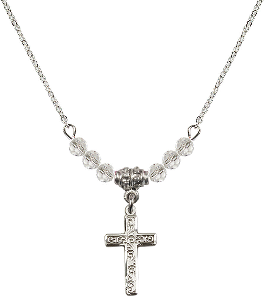 Sterling Silver Cross Birthstone Necklace with Crystal Beads - 0672