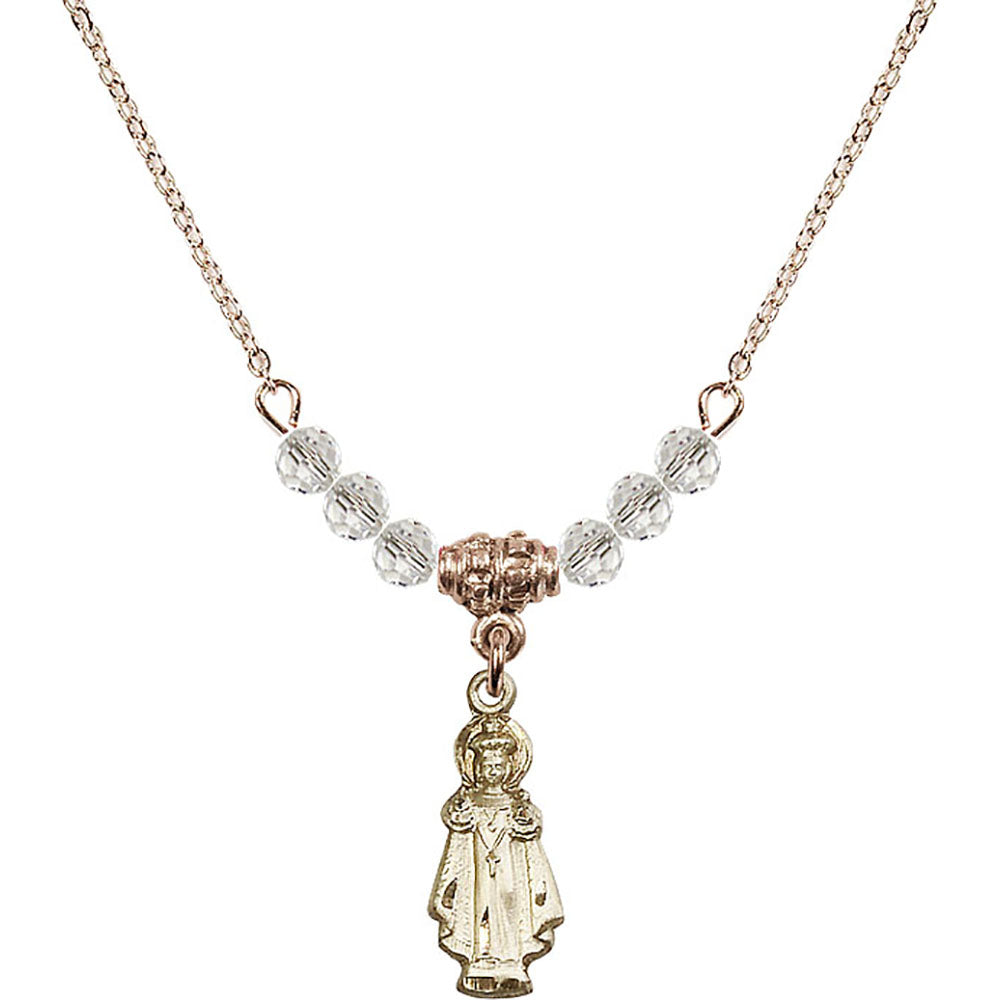 14kt Gold Filled Infant of Prague Birthstone Necklace with Crystal Beads - 0823