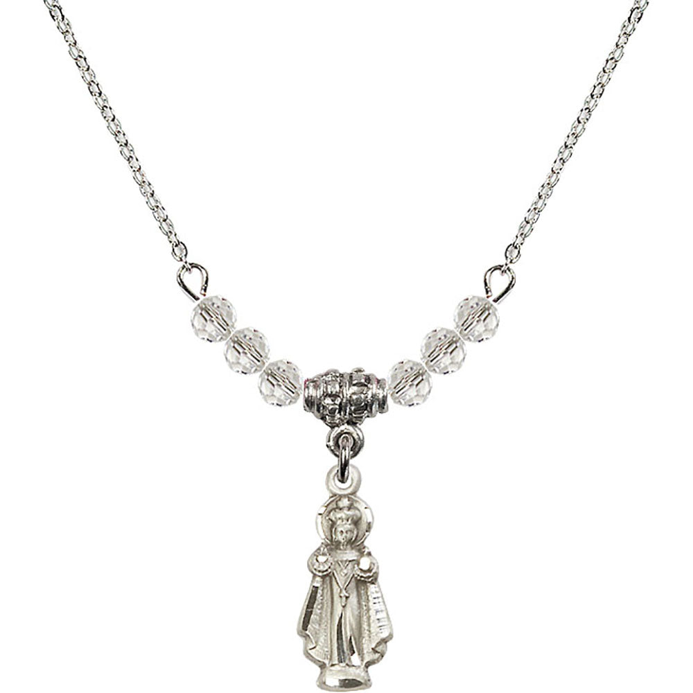 Sterling Silver Infant of Prague Birthstone Necklace with Crystal Beads - 0823