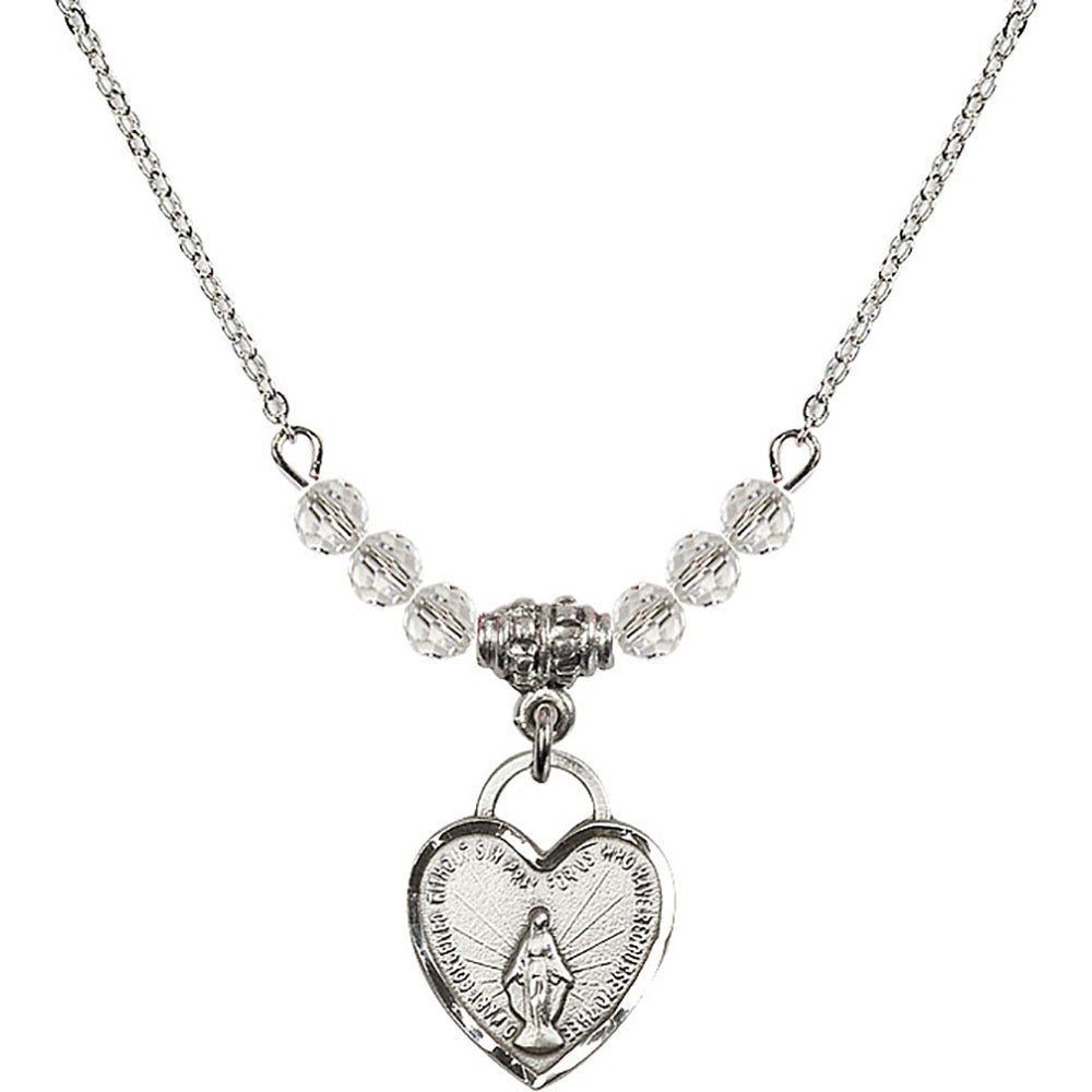 Sterling Silver Miraculous Heart Birthstone Necklace with Crystal Beads - 3401