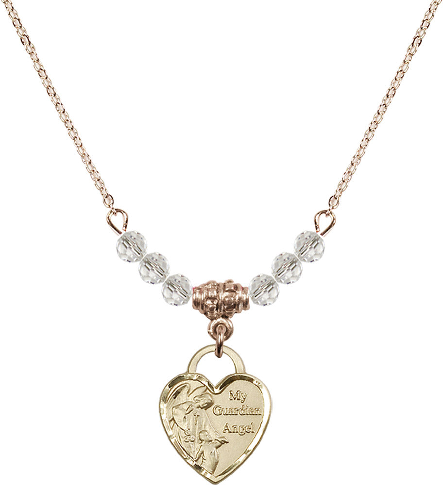 14kt Gold Filled Guardian Angel Heart Birthstone Necklace with Crystal Beads - 3402