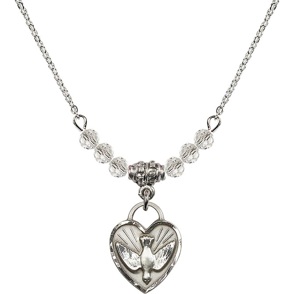 Sterling Silver Confirmation Heart Birthstone Necklace with Crystal Beads - 3405