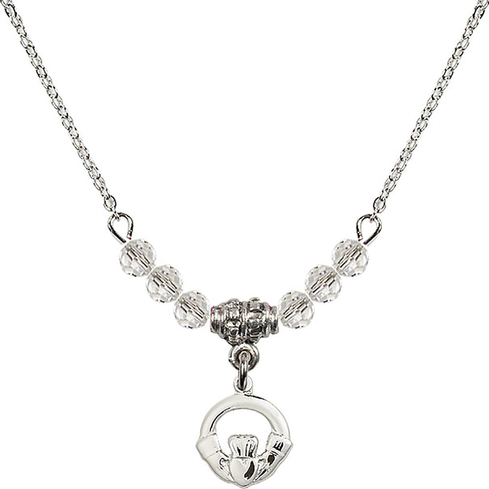 Sterling Silver Claddagh Birthstone Necklace with Crystal Beads - 4113