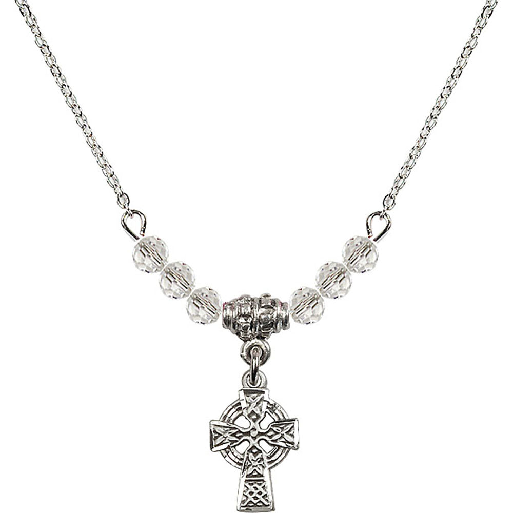Sterling Silver Celtic Cross Birthstone Necklace with Crystal Beads - 4133