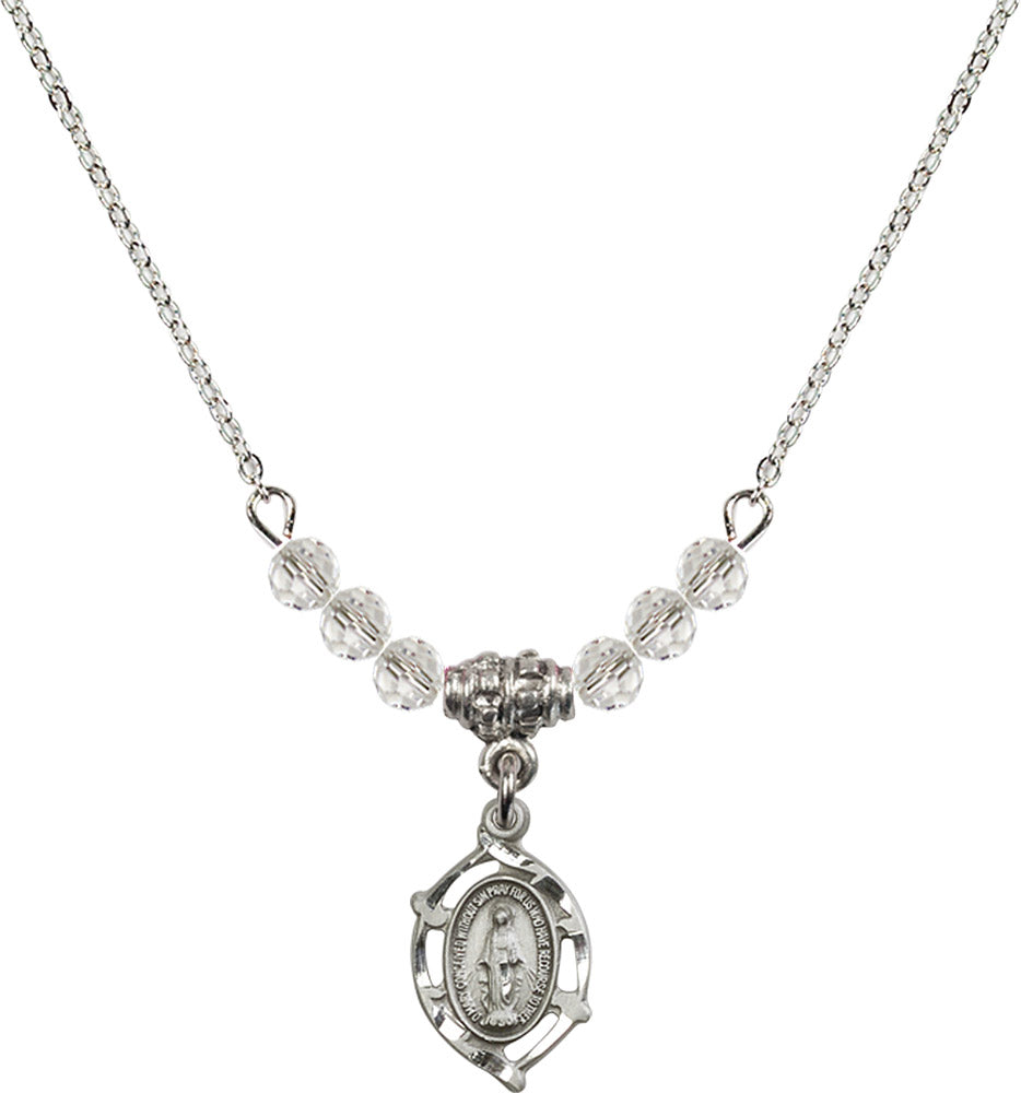 Sterling Silver Miraculous Birthstone Necklace with Crystal Beads - 4152