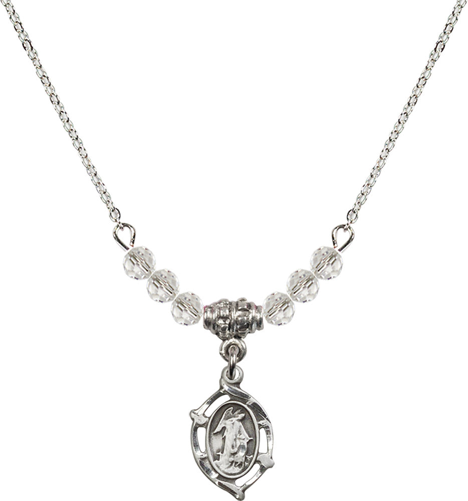Sterling Silver Guardian Angel Birthstone Necklace with Crystal Beads - 4154