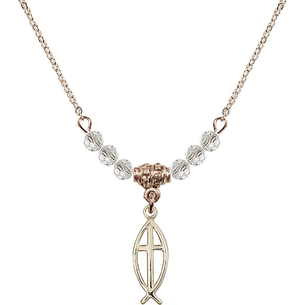 14kt Gold Filled Fish / Cross Birthstone Necklace with Crystal Beads - 4251