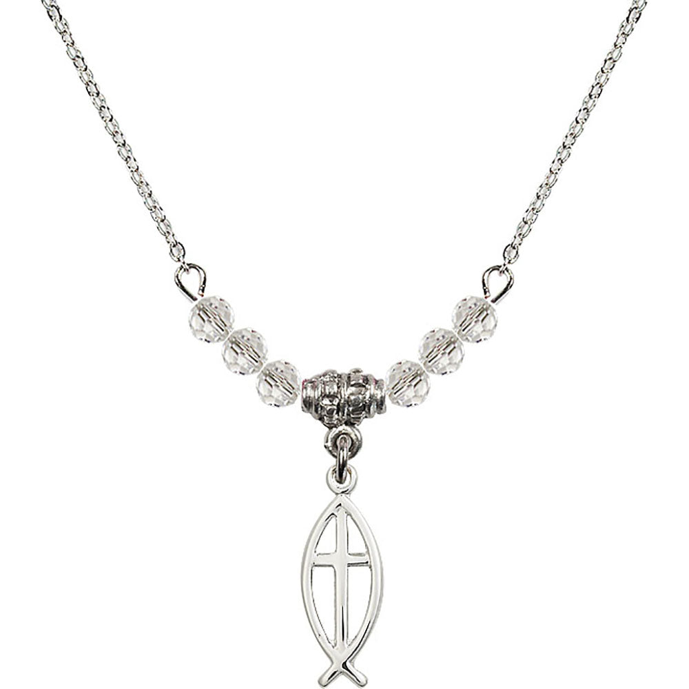 Sterling Silver Fish / Cross Birthstone Necklace with Crystal Beads - 4251