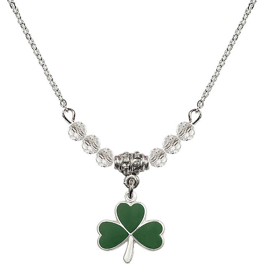 Sterling Silver Shamrock Birthstone Necklace with Crystal Beads - 5243