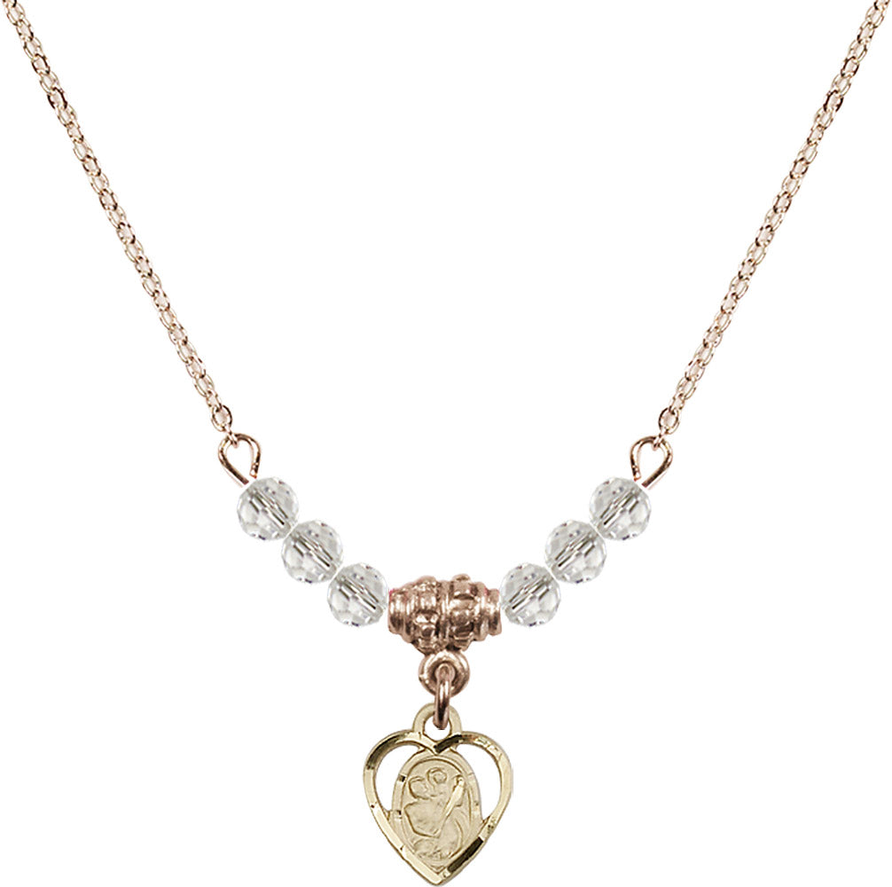 14kt Gold Filled Saint Christopher Birthstone Necklace with Crystal Beads - 5403