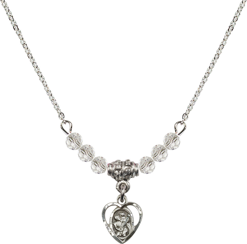 Sterling Silver Saint Christopher Birthstone Necklace with Crystal Beads - 5403
