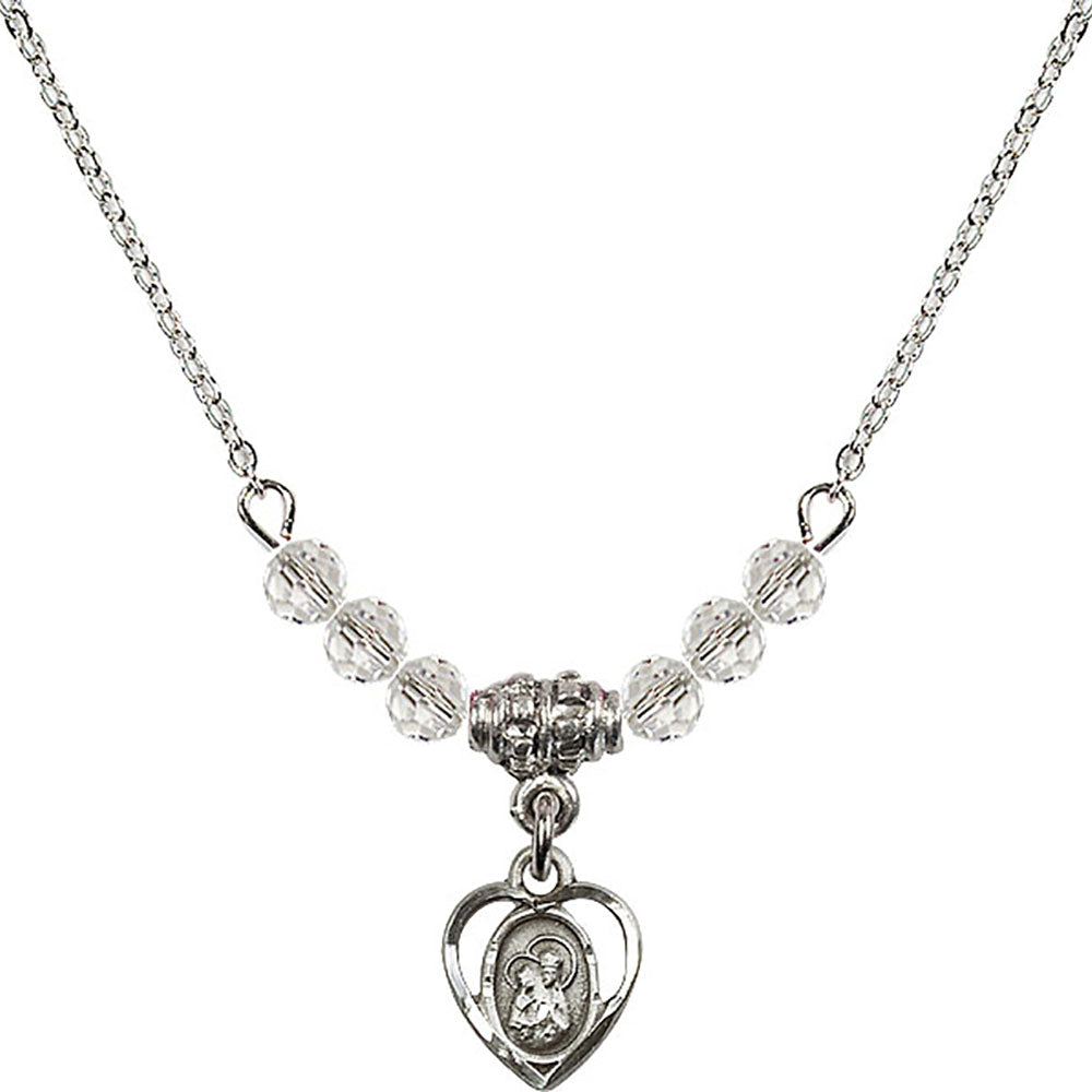 Sterling Silver Saint Ann Birthstone Necklace with Crystal Beads - 5414
