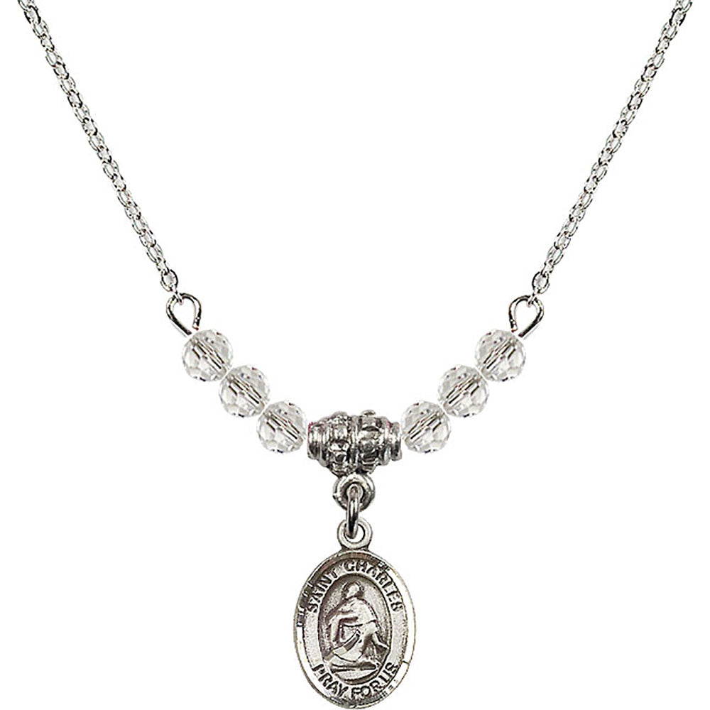 Sterling Silver Saint Charles Borromeo Birthstone Necklace with Crystal Beads - 9020