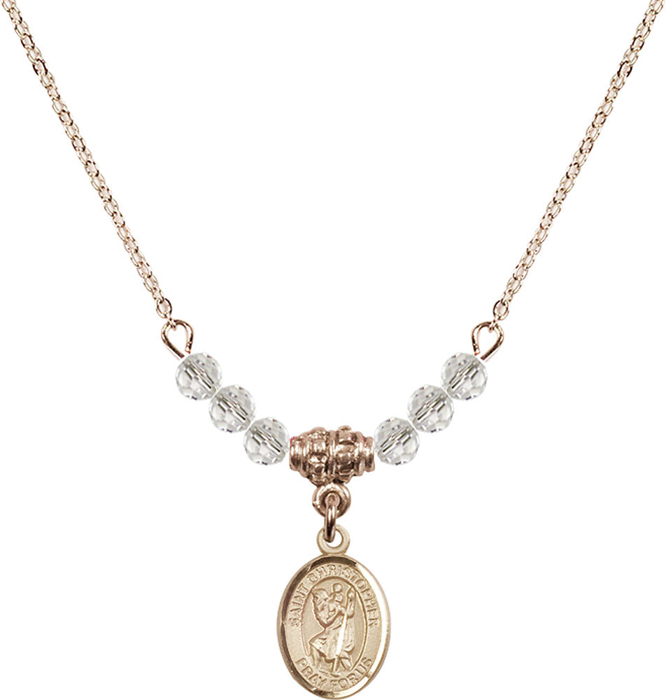 14kt Gold Filled Saint Christopher Birthstone Necklace with Crystal Beads - 9022