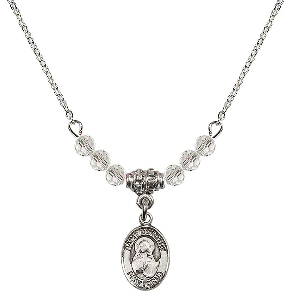 Sterling Silver Saint Dorothy Birthstone Necklace with Crystal Beads - 9023