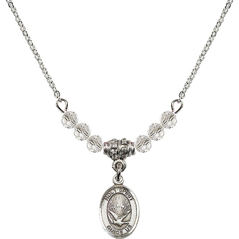 Sterling Silver Holy Spirit Birthstone Necklace with Crystal Beads - 9044