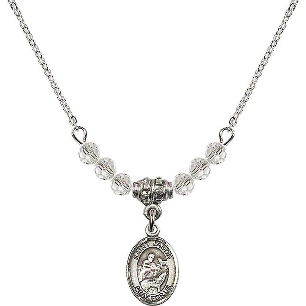 Sterling Silver Saint Jason Birthstone Necklace with Crystal Beads - 9051