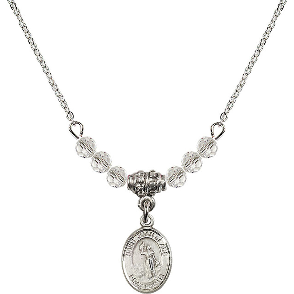 Sterling Silver Saint Joan of Arc Birthstone Necklace with Crystal Beads - 9053