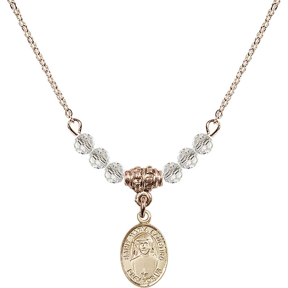 14kt Gold Filled Saint Maria Faustina Birthstone Necklace with Crystal Beads - 9069