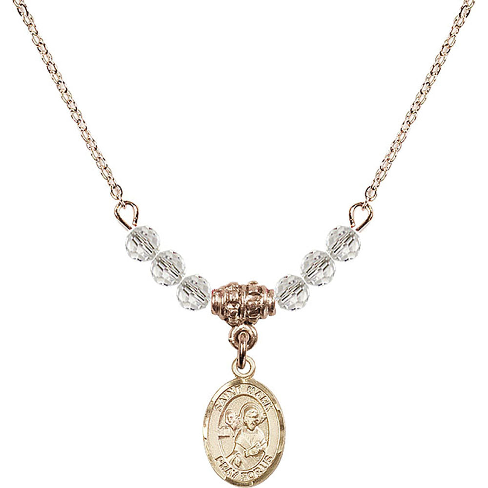 14kt Gold Filled Saint Mark the Evangelist Birthstone Necklace with Crystal Beads - 9070
